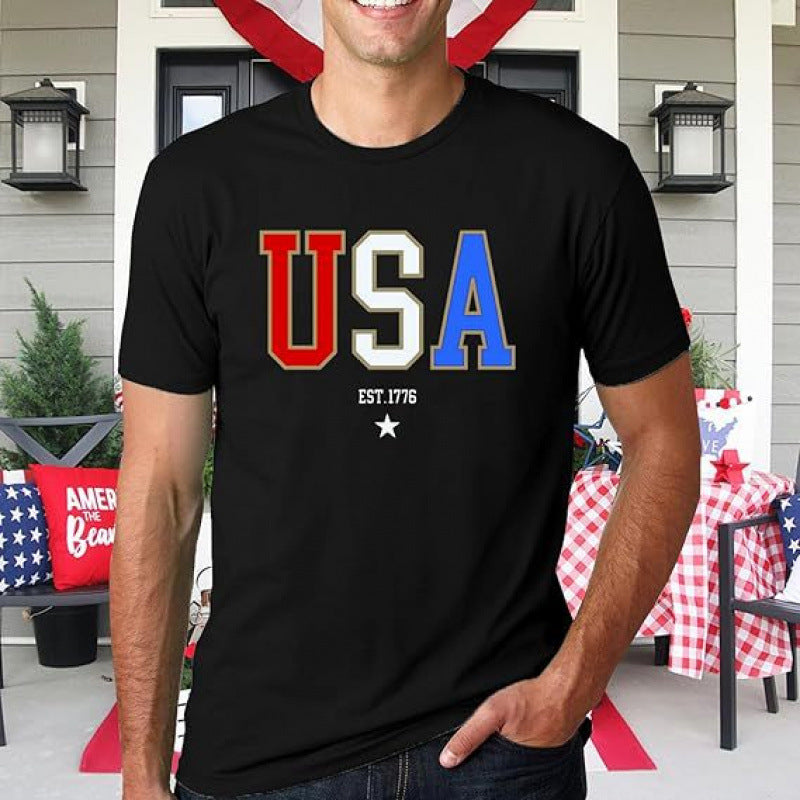 Distressed Ripped American Flag Mens Crew Neck Short Sleeve Patriotic Tee Shirt