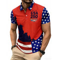Abstract Paint US Flag Pattern Men Patriotic Casual Short Sleeve Polo Shirt