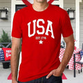 Red USA Embroidery Flag Sleeve Mens Short Sleeve Polo Shirt American Patriotic Top