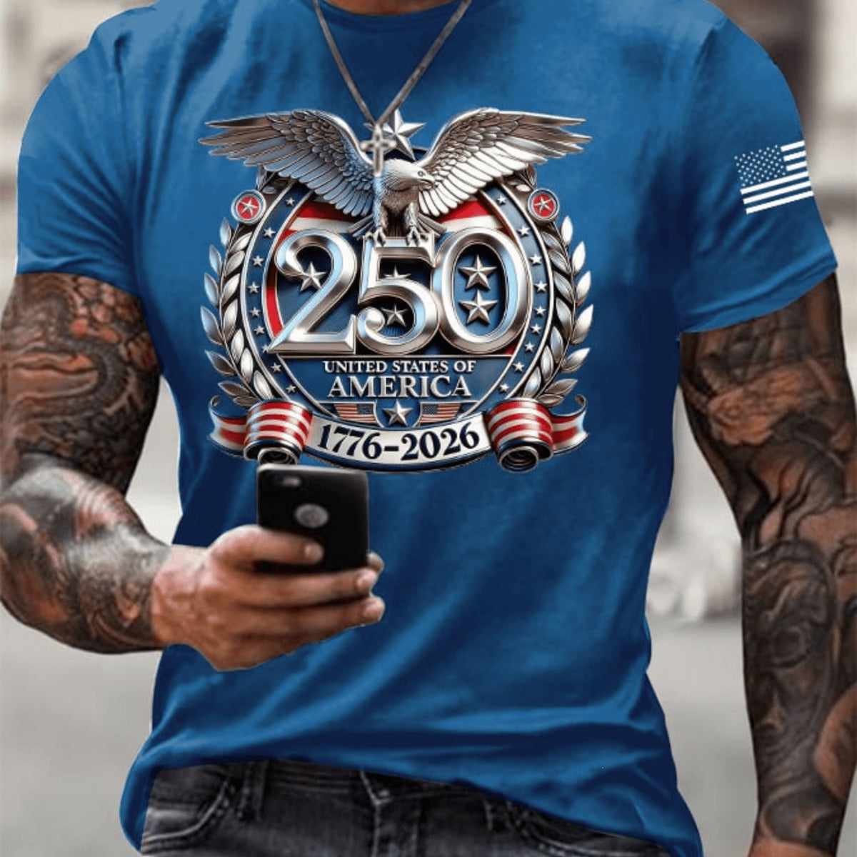 Summer Men Patriotic USA 250th Anniversary We The People Graphic T Shirt