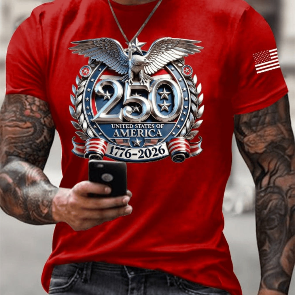 USA 250th Anniversary Liberty Statue Star Striped Mens Short Sleeve Polo Shirt